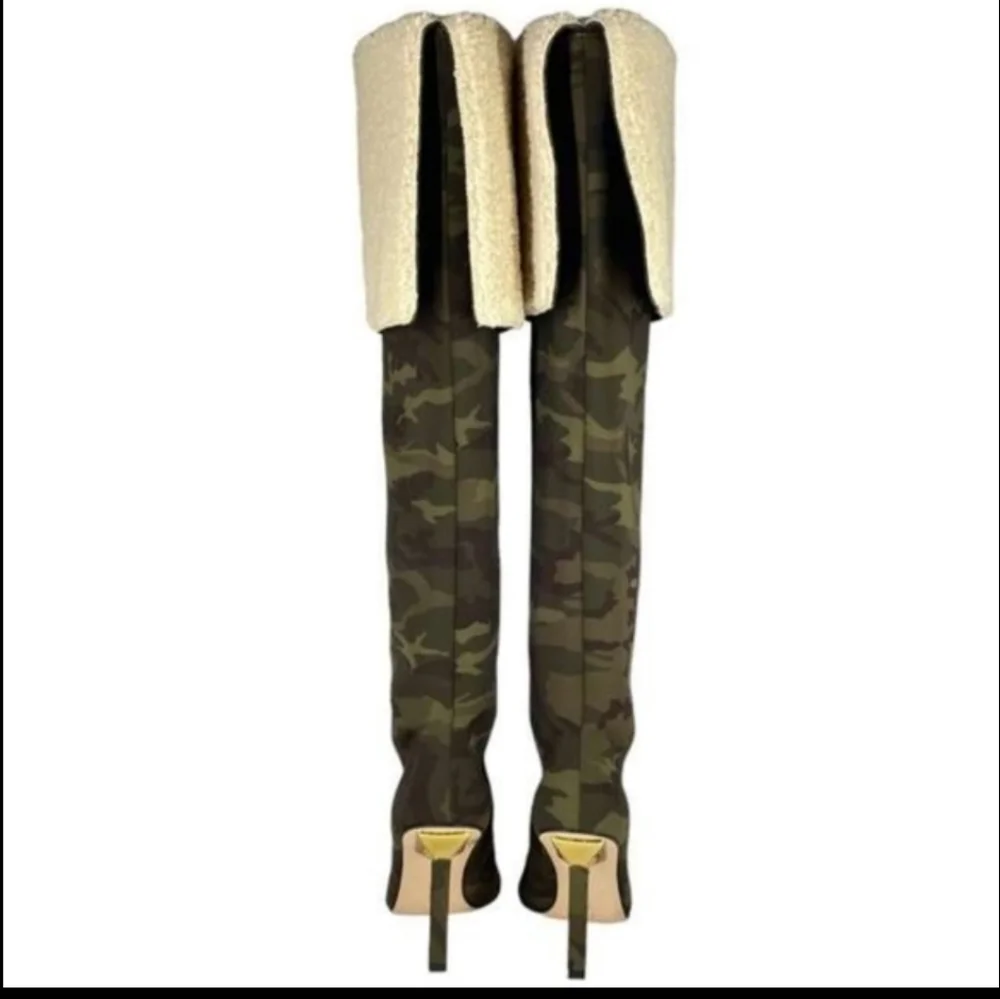 Good American  Sherpa Camo OverThe Knee Boot Heel Sz 7.5